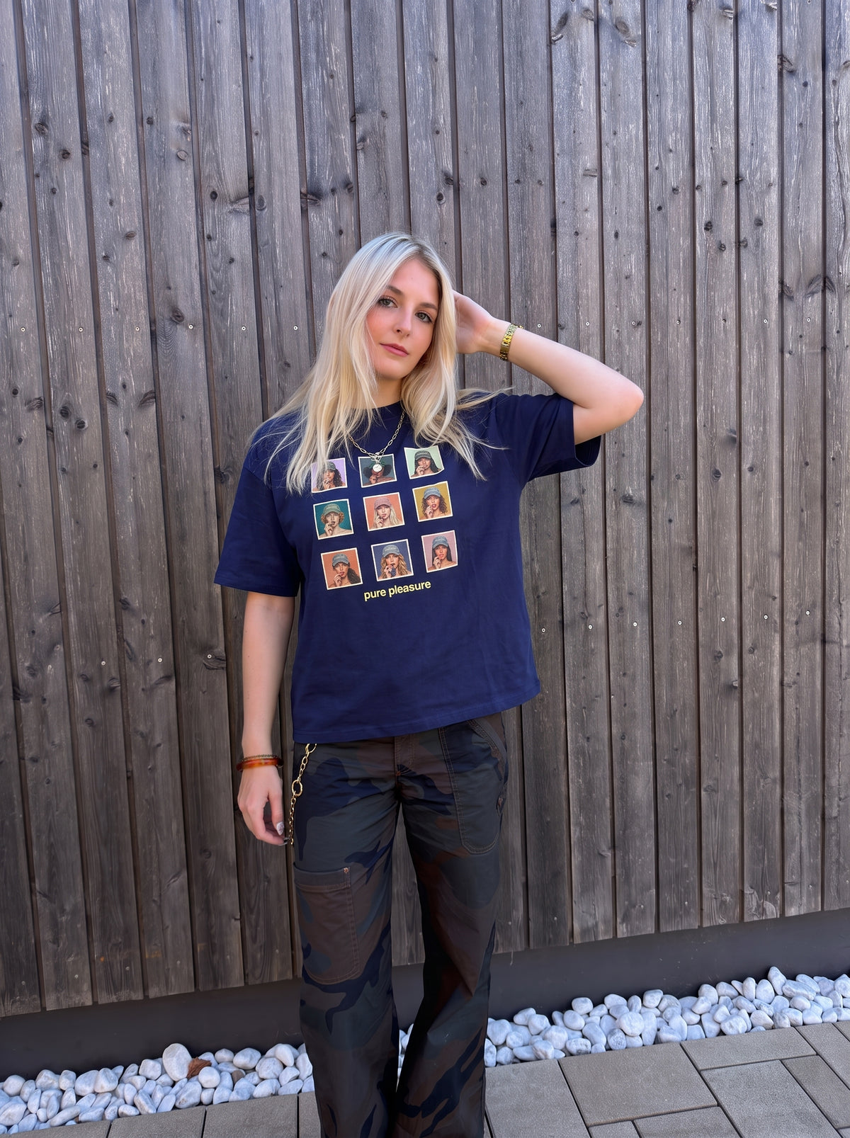 Temptation Grid Tee Navy Blue