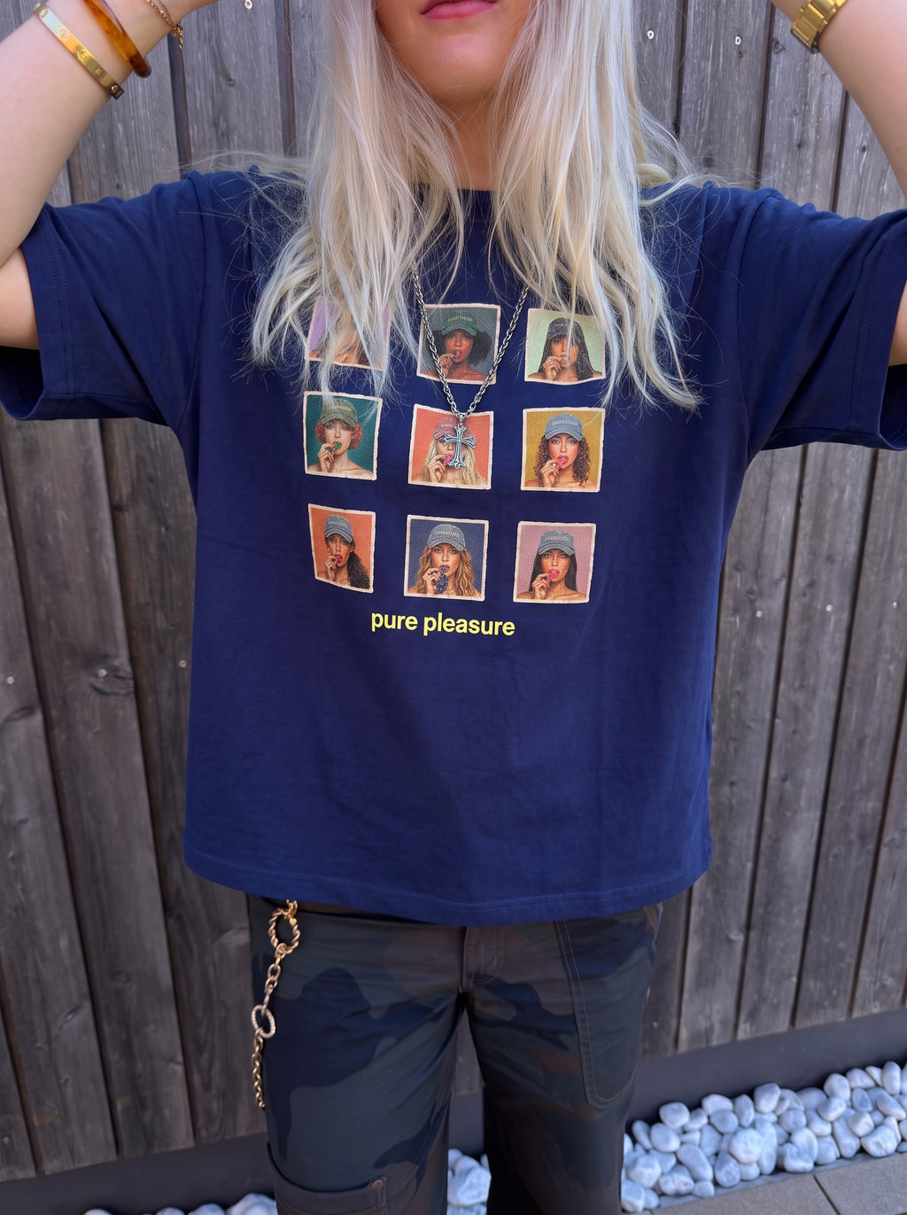 Temptation Grid Tee Navy Blue